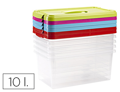 Caja multiusos plástico 10l. con tapa de color y asa
